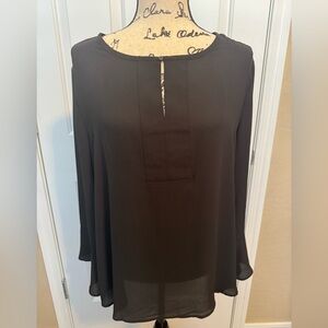 Ann Taylor LOFT NWT Women’s Black Long Bell Sleeve Blouse Keyhole Neck Large